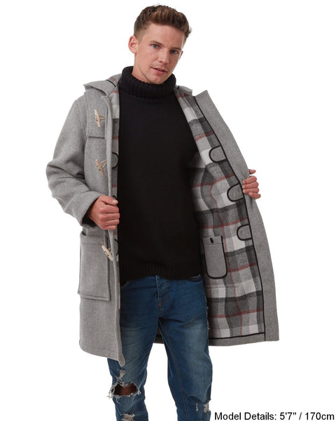 Men's Classic Fit Duffle Coat with Wooden Toggles Pearl Grey