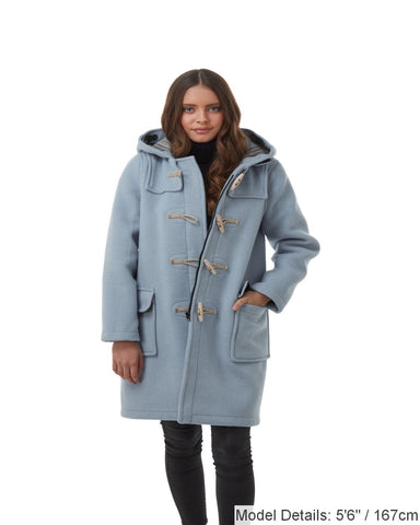 Women s Baby Blue Original Classic Fit Duffle Coat with Wooden Toggles Original Montgomery USA