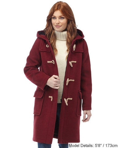 Women s Burgundy Original Classic Fit Duffle Coat with Wooden Toggles Original Montgomery USA