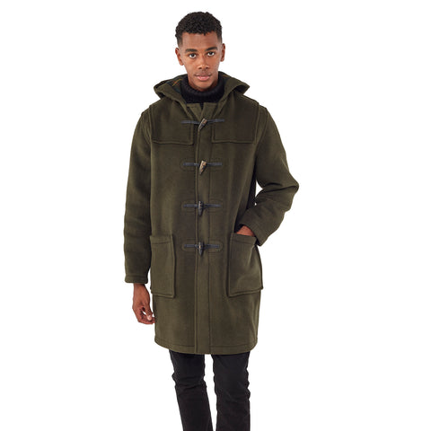 Mens Olive Classic Fit Original And Authentic Duffle Coat With Horn Toggles