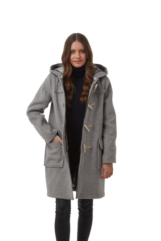 Women s Pearl Grey Original Classic Fit Duffle Coat with Wooden