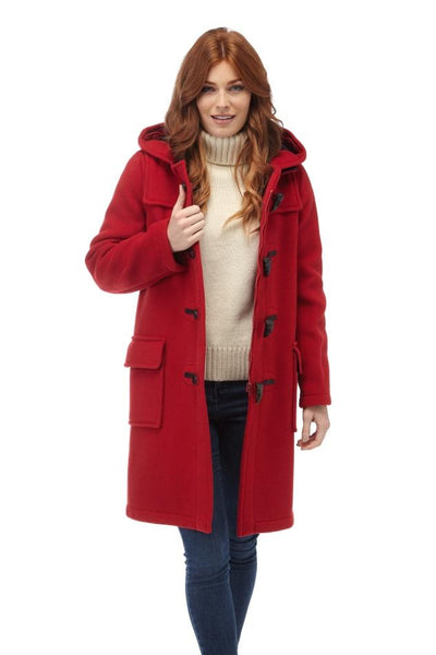Women's Red Wool Duffle Coat with Hood - Jackets Expert