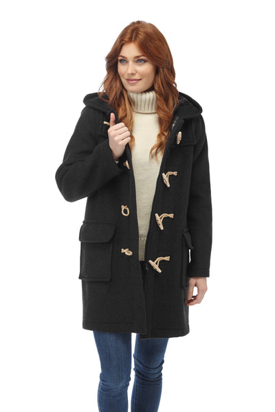 Womens black duffle coat with hood cheap