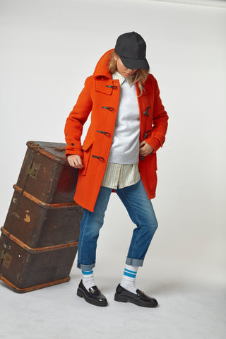 Women's Orange London Classic Fit Duffle With Horn Toggles