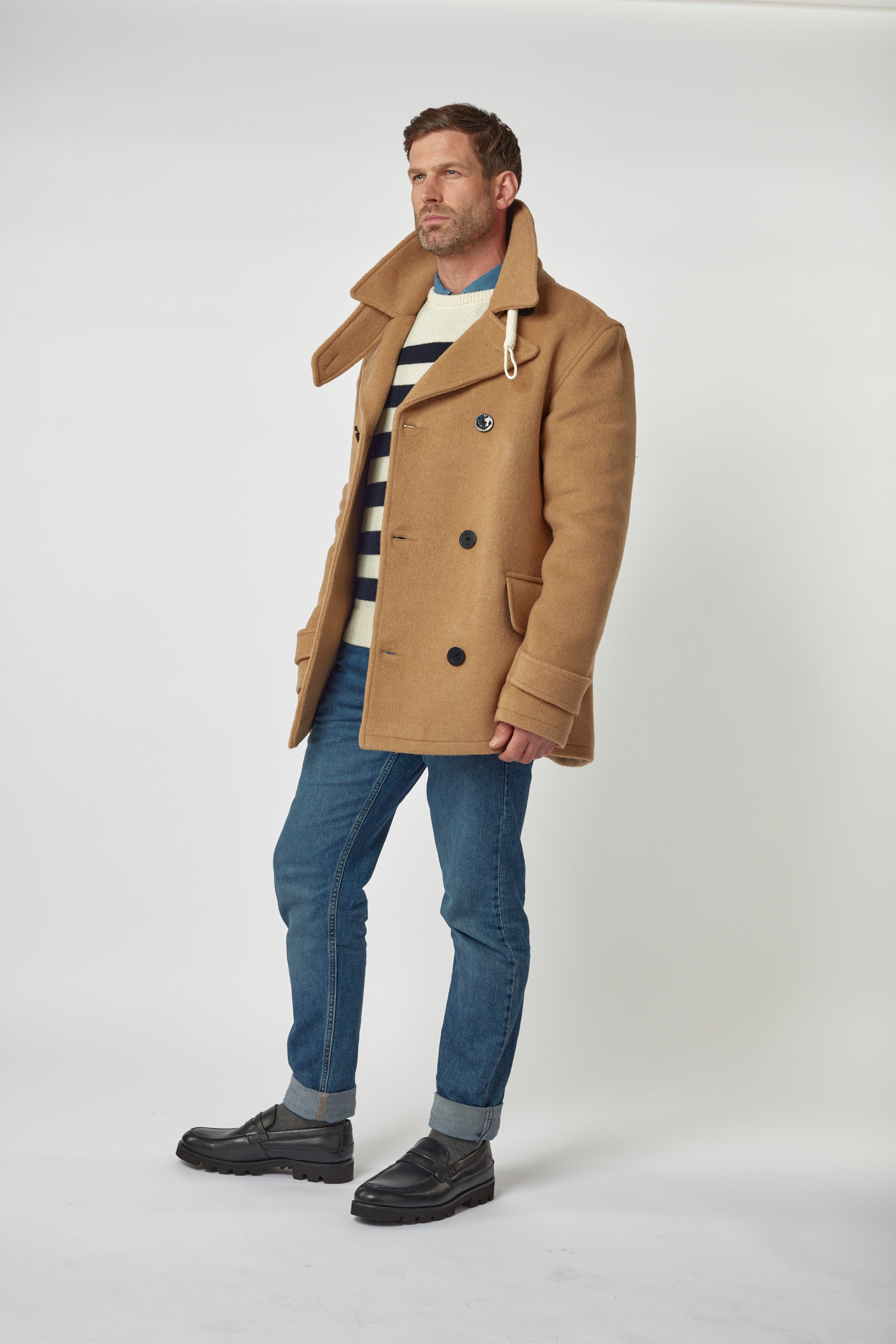 Men's Camel Teddy Pea Coat