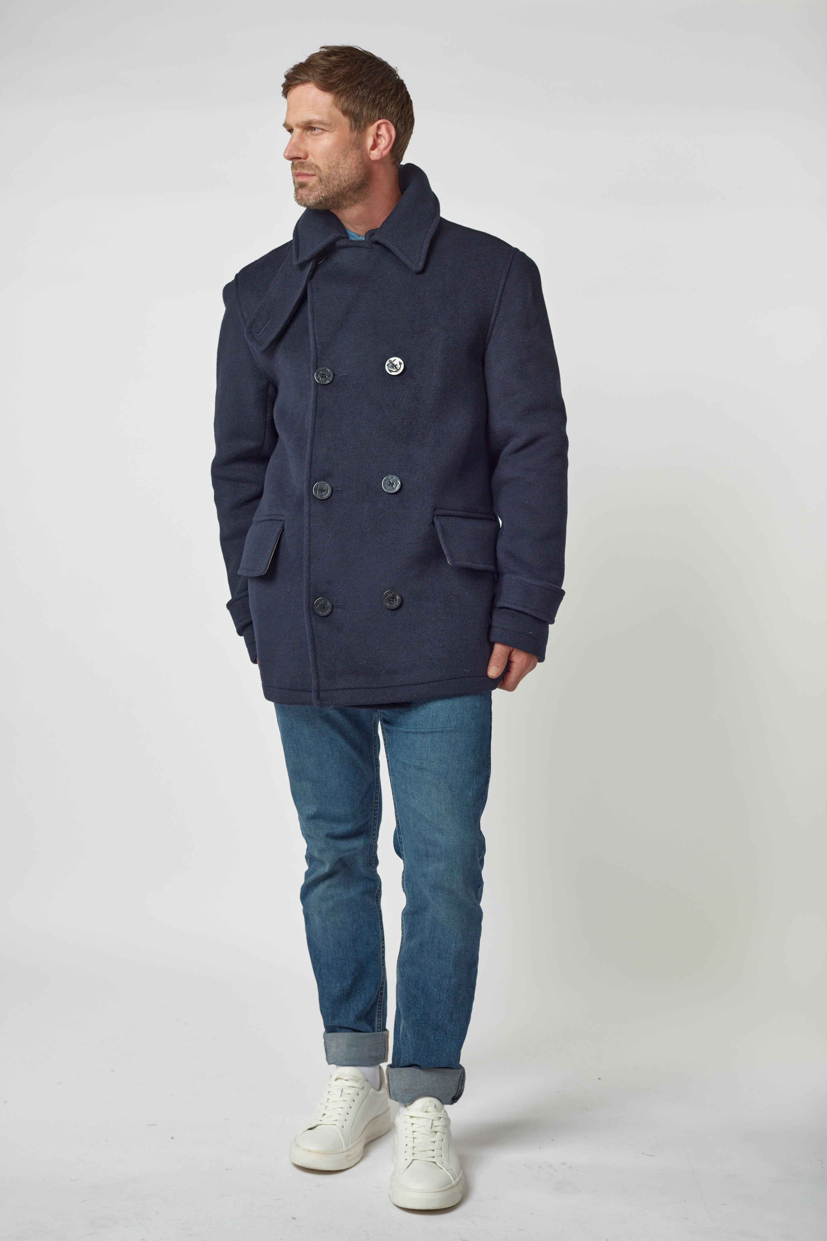 Men's Navy Teddy Pea Coat