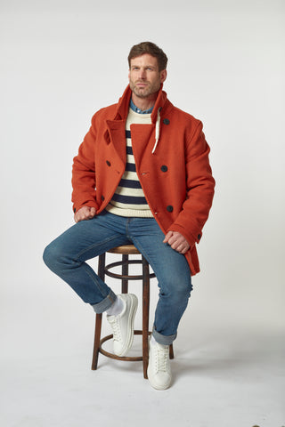 Men's Burnt Orange Teddy Pea Coat