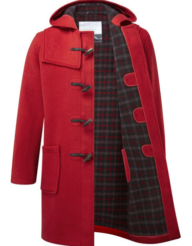 Men's Red Classic Fit Original And Authentic Duffle Coat With Horn Toggles