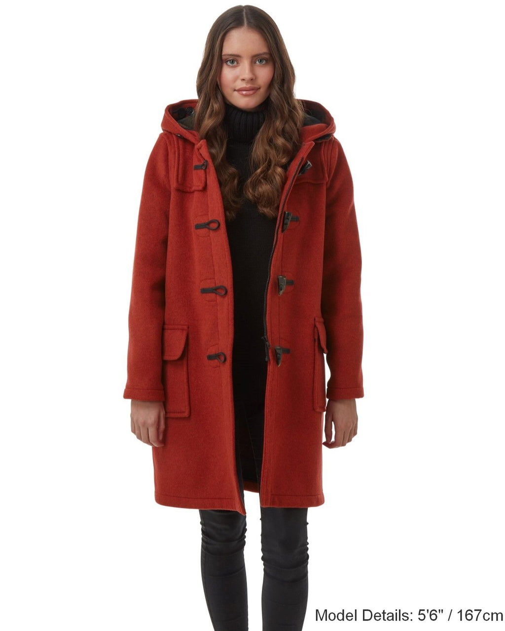Ladies red duffle coat with hood sales