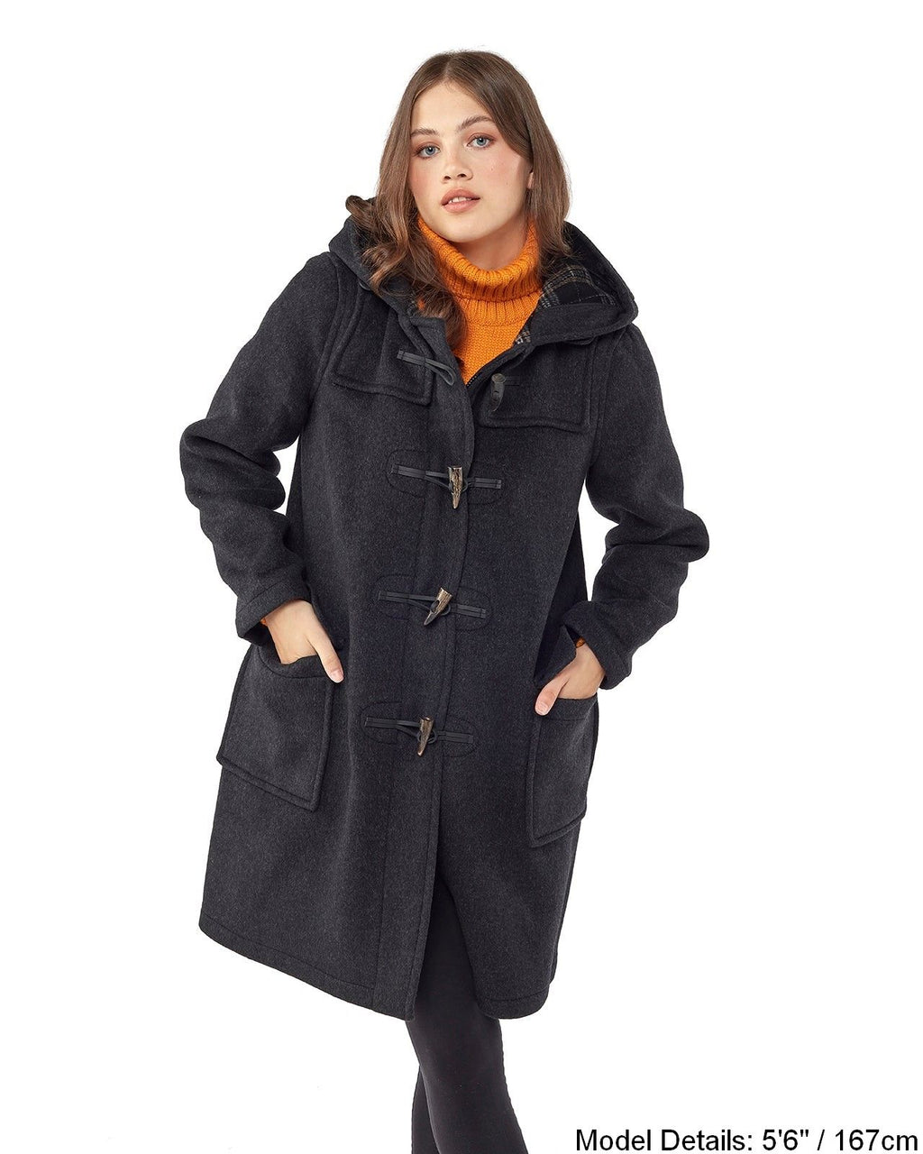 Woman s Charcoal Original Classic Fit Duffle Coat With Horn Toggles