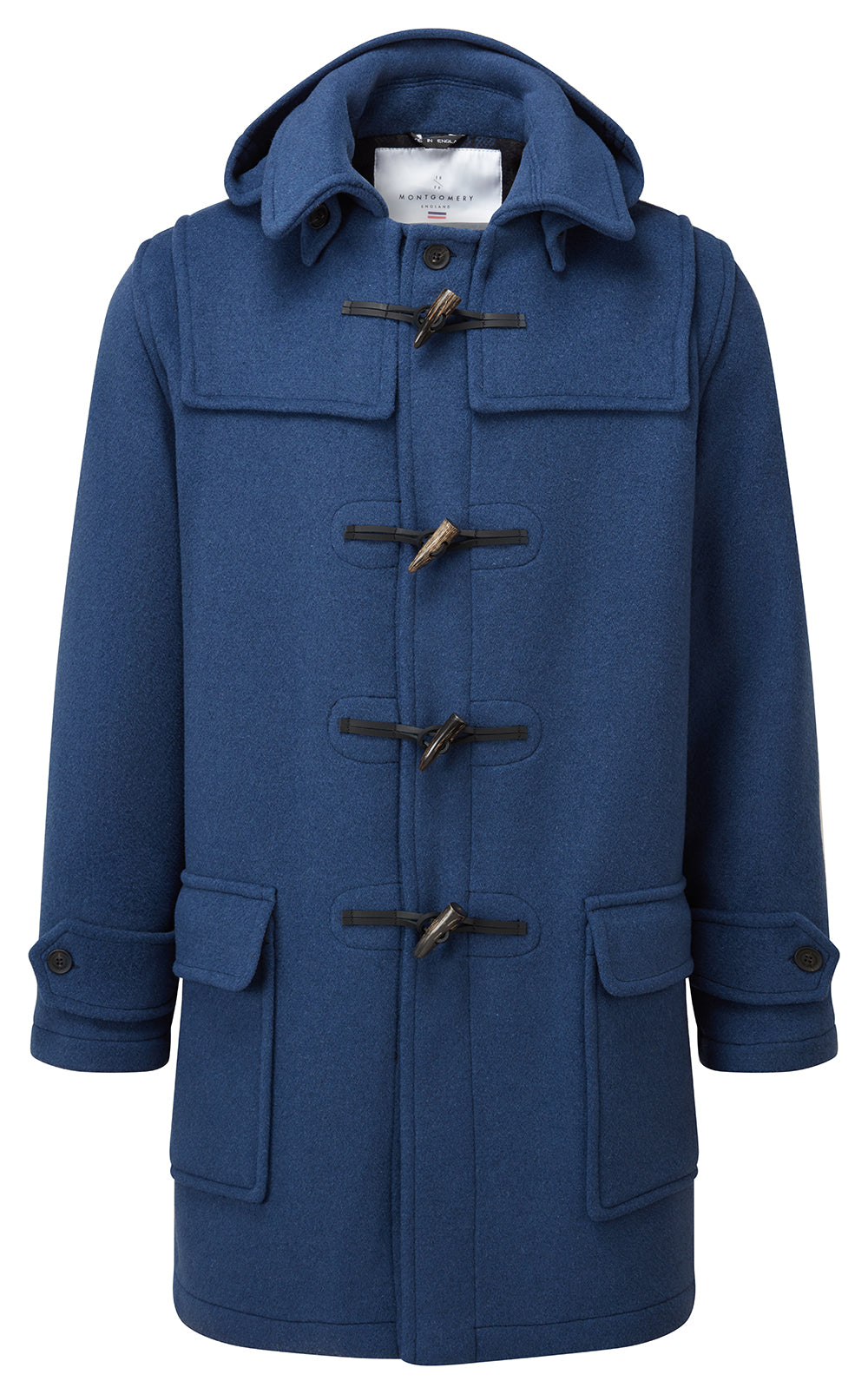 Men's Royal Blue London Custom Fit Convertible Duffle Coat, With Original Removable Hood And Horn Toggles