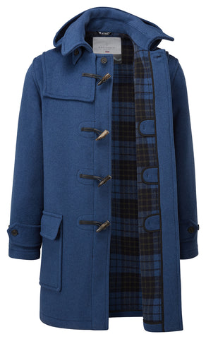 Men's Royal Blue London Custom Fit Convertible Duffle Coat, With Original Removable Hood And Horn Toggles