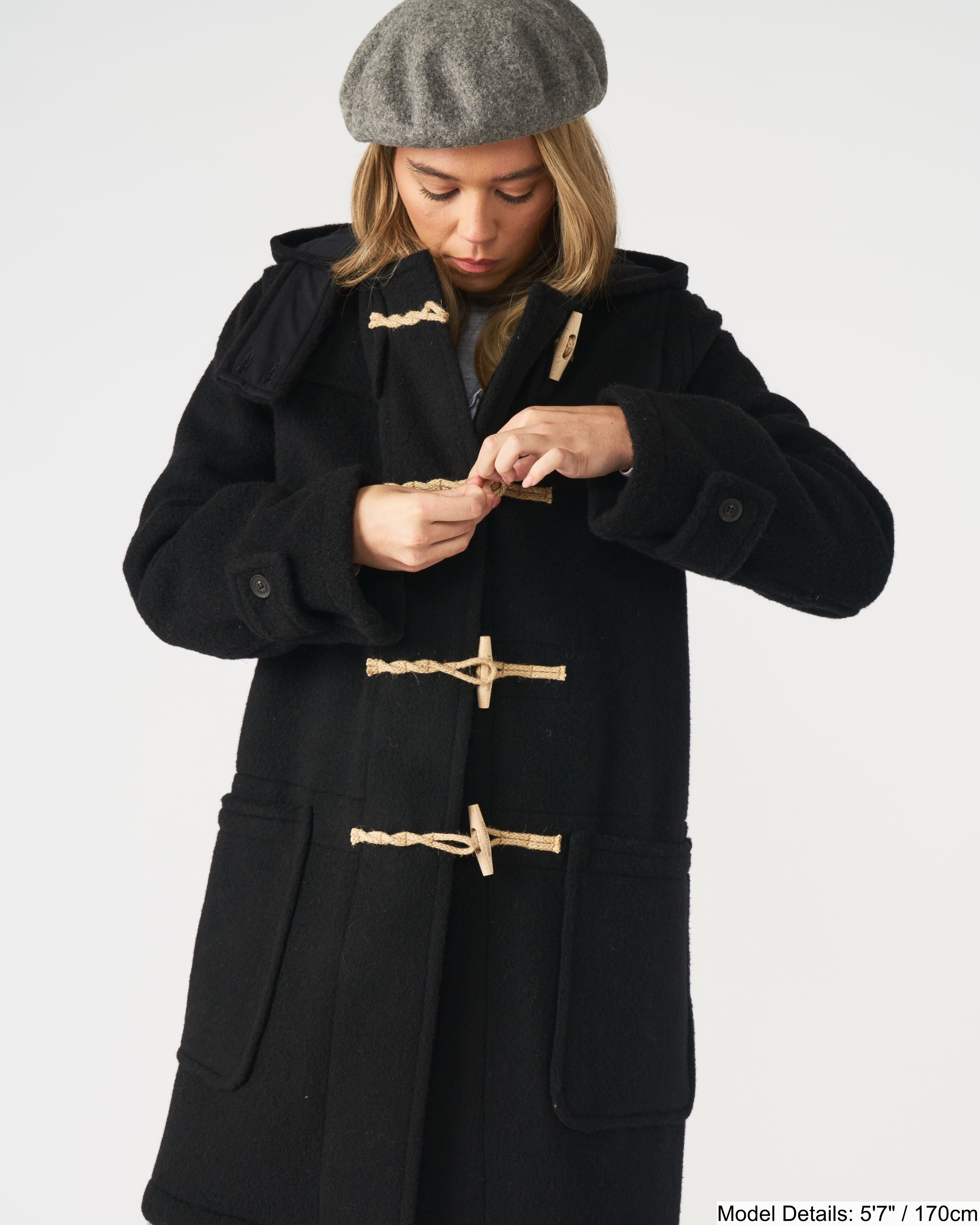 Women's Black Francigina Long Original Duffle With Wooden Toggles