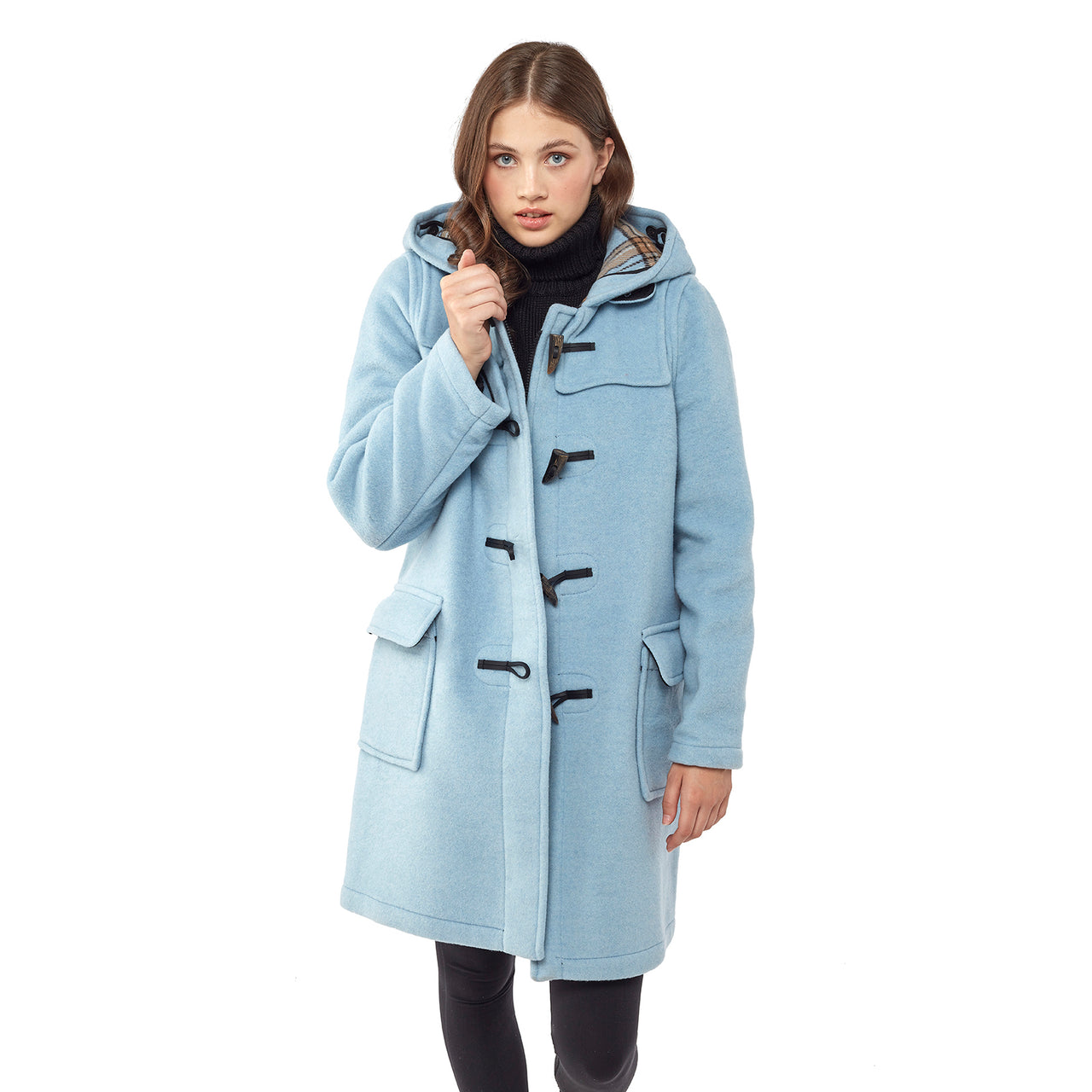 light blue hooded coat