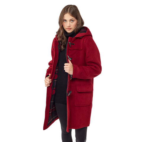 Woman's Burgundy Original Classic Fit Duffle Coat With Horn Toggles