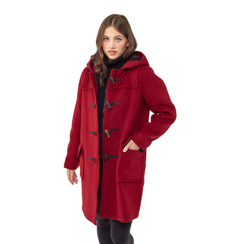 Woman's Burgundy Original Classic Fit Duffle Coat With Horn Toggles