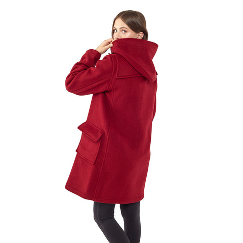 Woman's Burgundy Original Classic Fit Duffle Coat With Horn Toggles