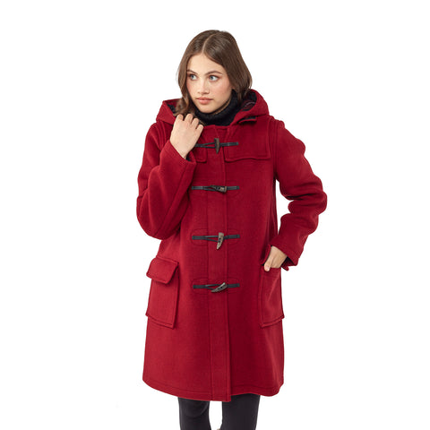 Woman's Burgundy Original Classic Fit Duffle Coat With Horn Toggles