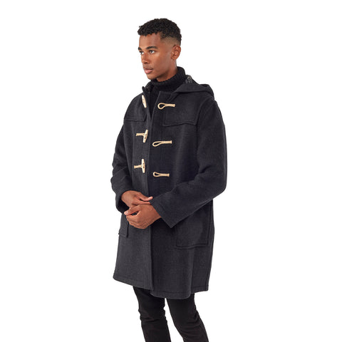 Mens Charcoal Classic Fit Original And Authentic Duffle Coat With Wooden Toggles