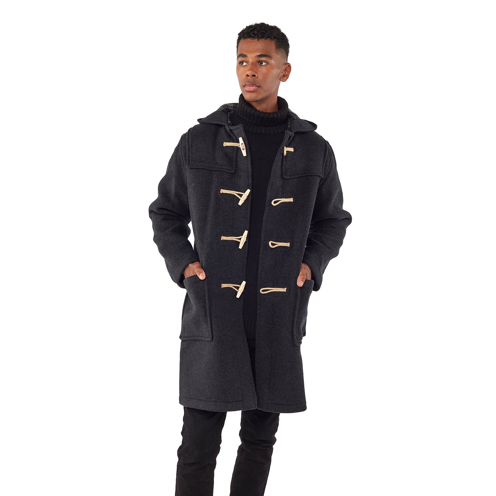 Mens Charcoal Classic Fit Original And Authentic Duffle Coat With Wooden Toggles