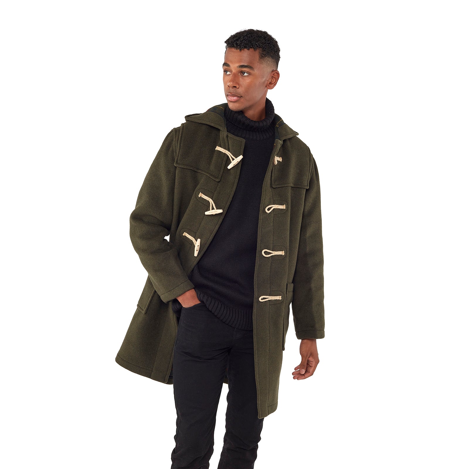 Men's Classic Fit Duffle Coat with Wooden Toggles Olive | Original