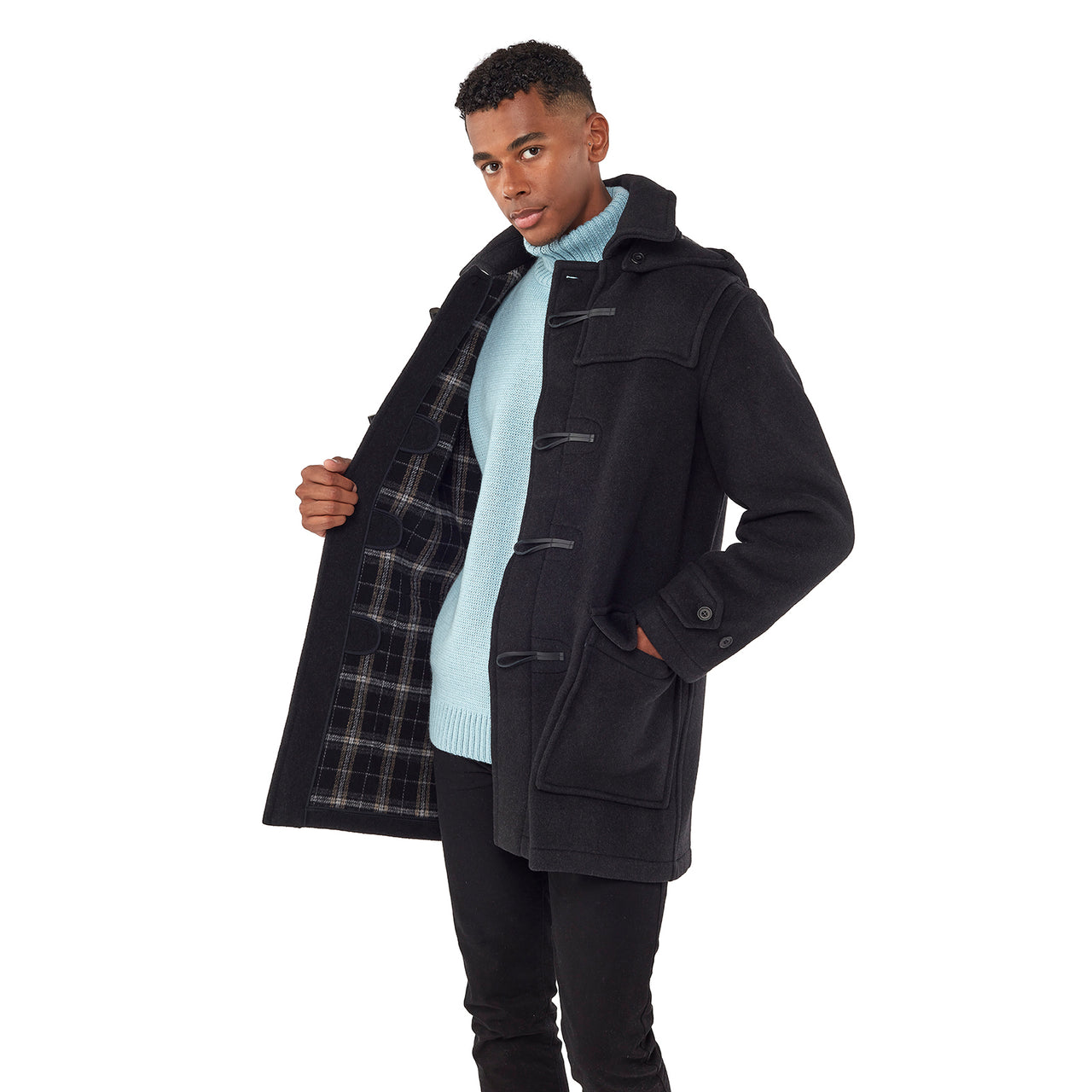 Men's Charcoal London Custom Fit Convertible Duffle Coat, With Original Removable Hood And Horn Toggles