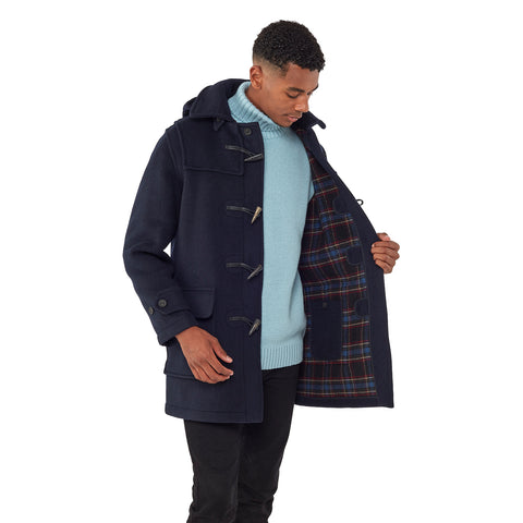 Men's Navy London Custom Fit Convertible Duffle Coat, With Original Removable Hood And Horn Toggles