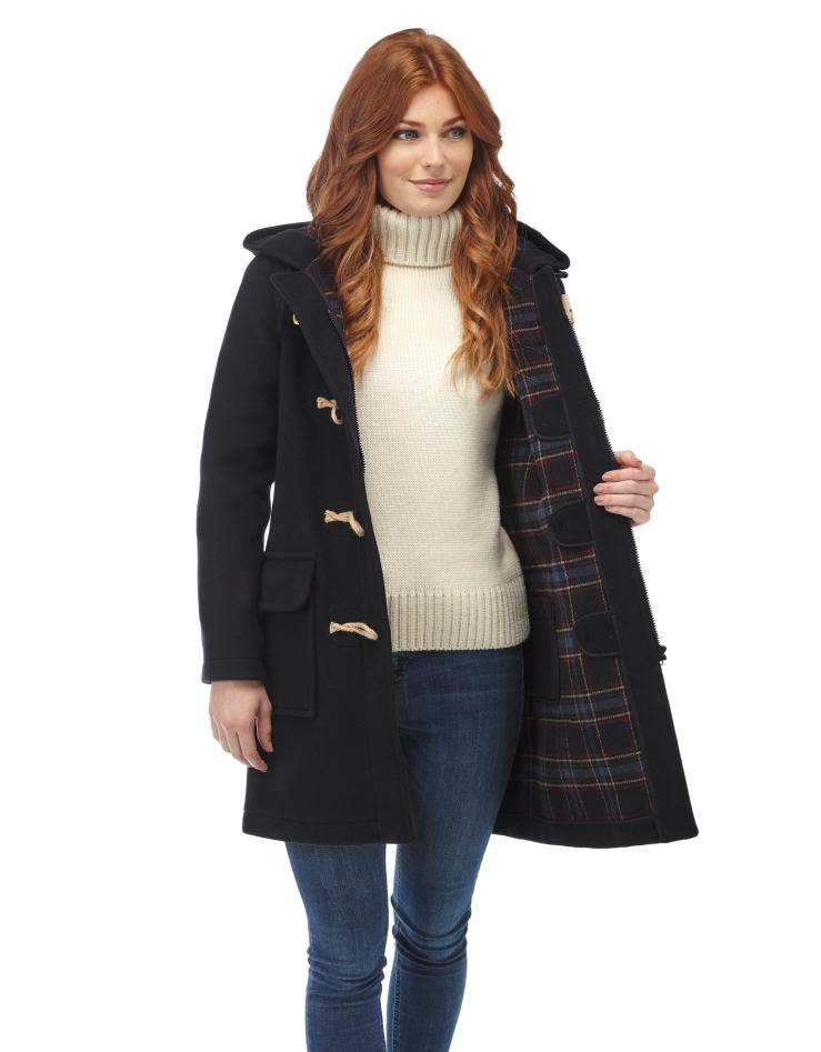 Ladies navy duffle deals coat with hood