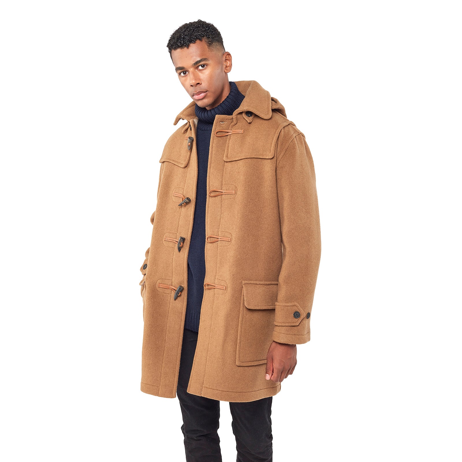 Men's Camel London Custom Fit Convertible Duffle Coat, With Original Removable Hood And Horn Toggles